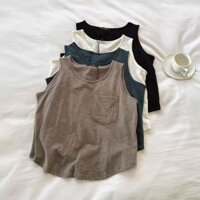 Áo Sát Nách Nữ Phối Túi chất xược mát mẻ SLEEKVN - Áo thun 3 lỗ kiểu nữ phom lửng lai bầu thời trang