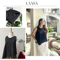Áo sát nách vải thô cotton thêu đục-lỗ li ti vạt xéo - Laasa
