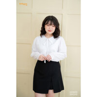Áo sơ mi 2 lá cổ buộc dây nơ nẹp giấu khuy BIGSIZE (55kg đến 95kg) - 23YSM13 - [BU Bigsize Young]