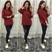 Áo sơ mi 2 túi form rộng hàng VNXK-Kaki lụa