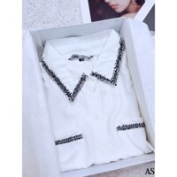 ÁO SƠ MI 2 TÚI PHỐI VIỀN MÀU TRẮNG CHO NỮ