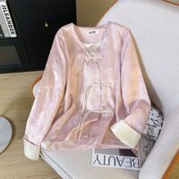Áo Sơ Mi 2025 Acetate Áo Sơ Mi Đáy Áo Sơ Mi Phong Cách Trung Hoa Mới ~ Khóa Phong Cách Trung Hoa Áo Khoác Real Shot Đầu Xuân Hồng OJZC