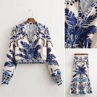 Áo Sơ Mi 22 Mùa Hè Phong Cách Mới Nổi Tiếng Phong Cách Dân Tộc Viền Co Giãn Eo Nẹp Cổ Chữ V Áo Sơ Mi + Váy Dài