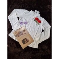 Áo Sơ Mi Amun Màu Trắng Thêu Ruy Băng Cặp Hoa Hồng Đỏ A77-TRANG