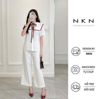 Áo sơ mi, áo kiểu nữ NKN Amanda màu trắng, thiết kế cổ nơ thanh lịch, chất liệu cao cấp