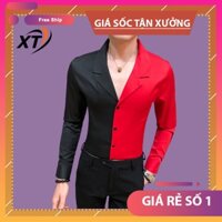 áo sơ mi, áo sơ mi nam dài tay cổ vest phối màu phong cách hàn quốc cực sang chảnh - H21