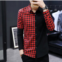 Áo sơ mi, áo sơ mi nam dài tay thiết kế caro phối màu phong cách hàn quốc cá tính, trẻ trung, năng động, mềm mịn - H38