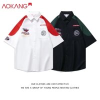 Áo sơ mi AOKANG ngắn tay in họa tiết phong cách Mỹ cổ điển cho nam