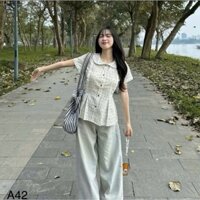 Áo sơ mi babydoll cổ sen họa tiết hoa nhí phối dây buộc điều chỉnh eo MUZA  A42