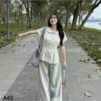 Áo sơ mi babydoll cổ sen họa tiết hoa nhí phối dây buộc điều chỉnh eo LAVIAN A42