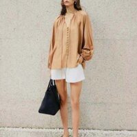Áo  sơ mi babydoll nâu tay dài