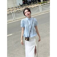 Áo sơ mi babydoll ngắn tay form suông GAGO Brand cổ lá sen cộc tay phù hợp đi chơi đi làm GA5101