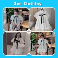 Áo sơ mi babydoll nữ thắt nơ cổ xinh xắn viền ren áo kiểu nữ Zen019