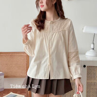 Áo sơ mi babydoll phối ren hoa dài tay ulzzang