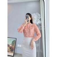 Áo sơ mi BẢO KHÁNH SHOP áo kiểu công sở nữ chất tơ nhăn in hoa cổ tàu bèo ngực dài tay 250