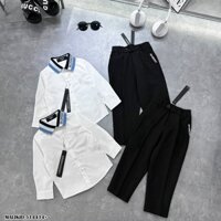 Áo sơ mi BBR phối cổ sọc xanh viền nổi bật cho bé