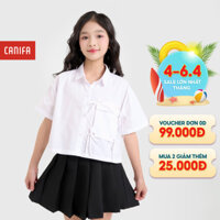 Áo sơ mi bé gái CANIFA chất liệu cotton dáng ngắn đính nơ 1TH25C001