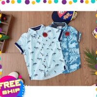 Áo sơ mi bé trai 2-8 tuổi cộc tay cổ đức in hình hàng xuất, Áo cộc tay cho bé khỏe khoắn thời trang