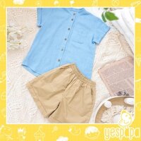 Áo sơ mi bé trai cổ Tàu chất linen đũi mềm mịn mát xanh dương hè thu Yespapa