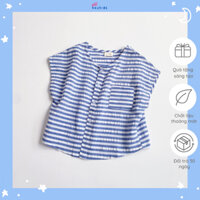 Áo sơ mi bé trai kẻ sọc ngang màu xanh chất liệu linen cho bé từ 2 - 5 tuổi