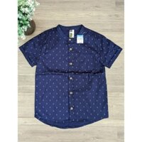 áo sơ mi bé trai xanh navy hoạ tiết cổ trụ dư xịn