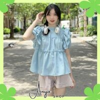 Áo sơ mi bèo cánh tiên tay bồng babydoll màu pastel dễ thương Áo kiểu nữ điệu nữ tính tiểu thư ulzzang cute T163G