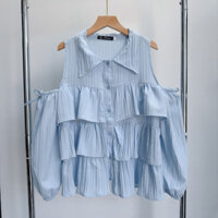 Áo Sơ Mi Bigsize Nữ Dáng Áo Babydoll Tay Dài Trễ Vai Xếp Tầng Vải Xốp Đôi Mềm  SM166