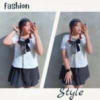 Áo sơ mi bigsize nữ tay ngắn cổ chạy viền kết hợp nơ xinh xắn chất cotton mềm mát thoải mái - SM5