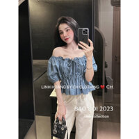 áo sơ mi bò cộc tay chun nơ