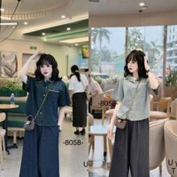 Áo sơ mi bò cộc tay cổ bẻ viền túi