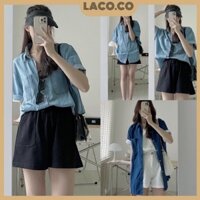 Áo sơ mi bò cộc tay form rộng, áo khoác jean chất đẹp MSP: LACO34
