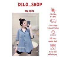 Áo sơ mi bò cộc tay túi trước dáng rộng freesize-S021
