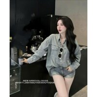 Áo Sơ Mi Bò Nữ Chất Jean Cài Cúc Trơn Basic Dáng Rộng Giấu Quần Trùm Mông QCCC Cao Cấp