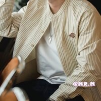 Áo Sơ Mi Bóng Chày Dài Tay Cổ Đứng Dáng Rộng Kẻ Sọc Kiểu retro Nhật Bản Cá Tính Cho Nam Dễ Phối Đồ