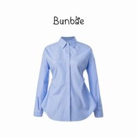 Áo sơ mi Bunbae tay dài cổ đức nhún eo cho nữ Amy Top chất cotton poplin mềm mại thoáng mát