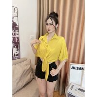Áo sơ mi buộc vạt tay lỡ trơn cá tính
