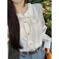 Áo sơ mi búp bê màu trắng áo sơ mi mùa xuân Thích hợp thiết kế mẫu mới Áo sơ mi nhỏ áo dài tay kiểu Pháp sang trọng