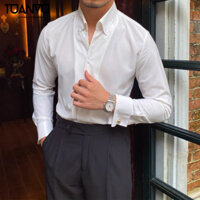 Áo Sơ Mi Button-Down Cổ V Lịch Lãm Chất Liệu Vải Chống Nhăn Form Slimfit Hàn Quốc ( Cúc kiểu thường )