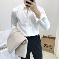 Áo Sơ Mi Button-Down Tay Thường Cổ V Lịch Lãm Chất Liệu Vải Chống Nhăn Form Slimfit Hàn Quốc ( Cúc kiểu thường )