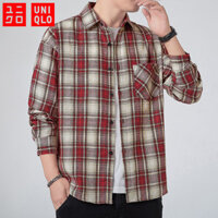 Áo sơ mi ca rô nam Uniqlo, Áo thun dài tay thông thường M-5XL, Áo sơ mi sọc mỏng mùa xuân thu