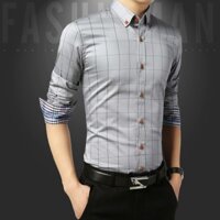 Áo sơ mi ca rô sọc giản dị nam Hàn Quốc Áo sơ mi dài tay trang trọng Slim Fit Áo sơ mi công sở