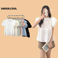 Áo sơ mi cánh tiên cộc tay 2 tầng UNDERCOOL, trắng, đen, xanh, be kiểu hàn tiểu thư vải mát nhăn thời trang hè ASM33
