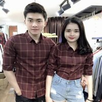 Áo sơ mi cặp đỏ caro đôi trắng