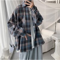 Áo sơ mi caro flanel tay dài dáng rộng unisex phong cách ulzzang siêu hot