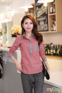 Áo sơ mi caro phối cổ xám MD2005