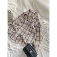 áo sơ mi caro sọc hồng xanh