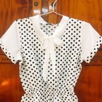 Áo sơ mi chấm bi nơ cổ