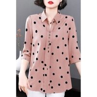Áo sơ mi chấm bi nữ tay ngắn mùa hè cỡ lớn Váy mẹ trung niên