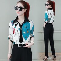 Áo sơ mi chiffon siêu tiên mới thời trang mùa hè in hình thanh lịch áo crop top mặc ngoài 3.26
