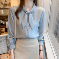 Áo Sơ Mi chiffon Tay Dài Cổ Thắt Nơ Thanh Lịch Cho Nữ 211022